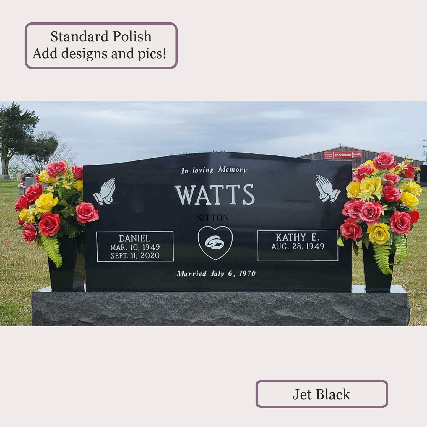 Companion Monument With 2 Vases – 48x6x24 upright on 66x12x6 Base
